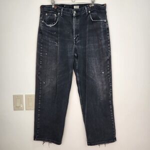 WildAss Vintage Work Jeans 39 x 29 Black Suspender Buttons Work Worn 100% Cotton